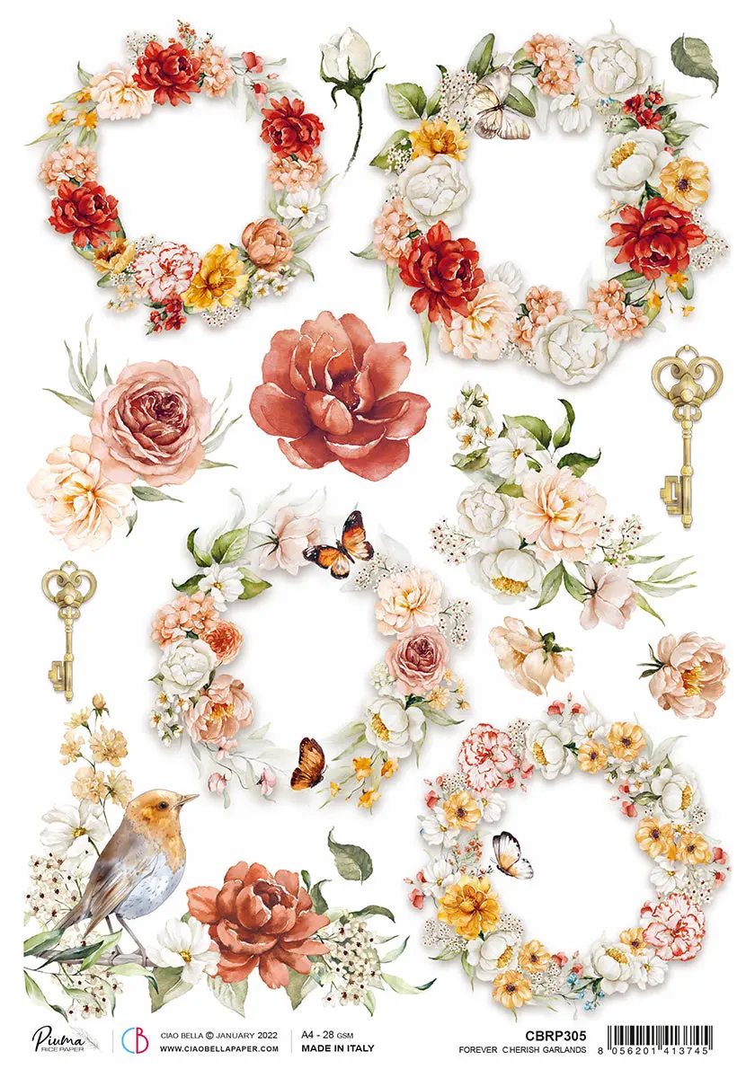 Rice Paper A4 Piuma Forever Cerish Garlands - 5 Sheets 1