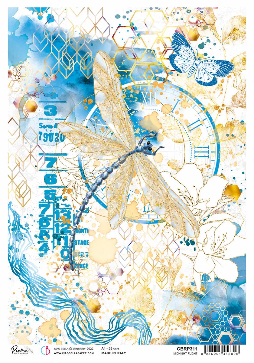 Rice Paper A4 Piuma Midnight Flight - 5 Sheets 1