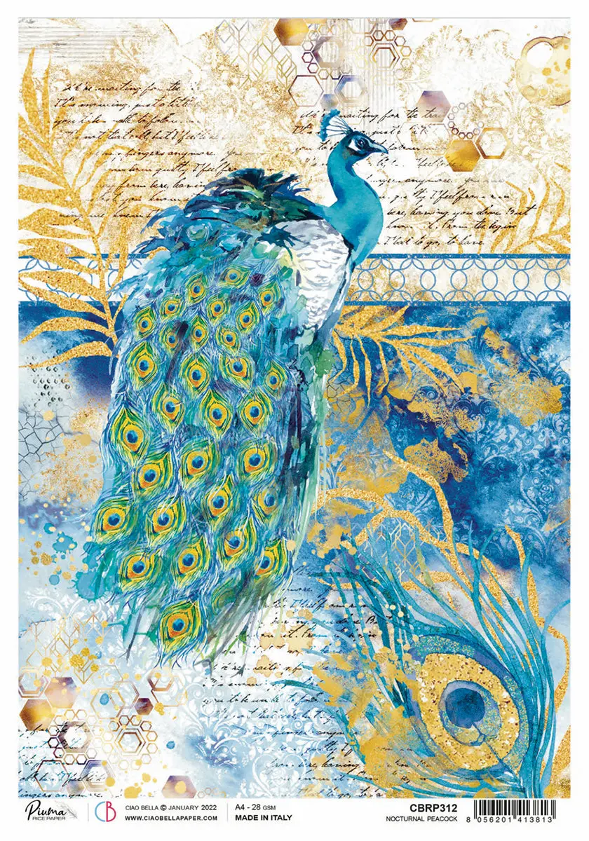 Rice Paper A4 Piuma Nocturnal Peacock - 5 Sheets 1