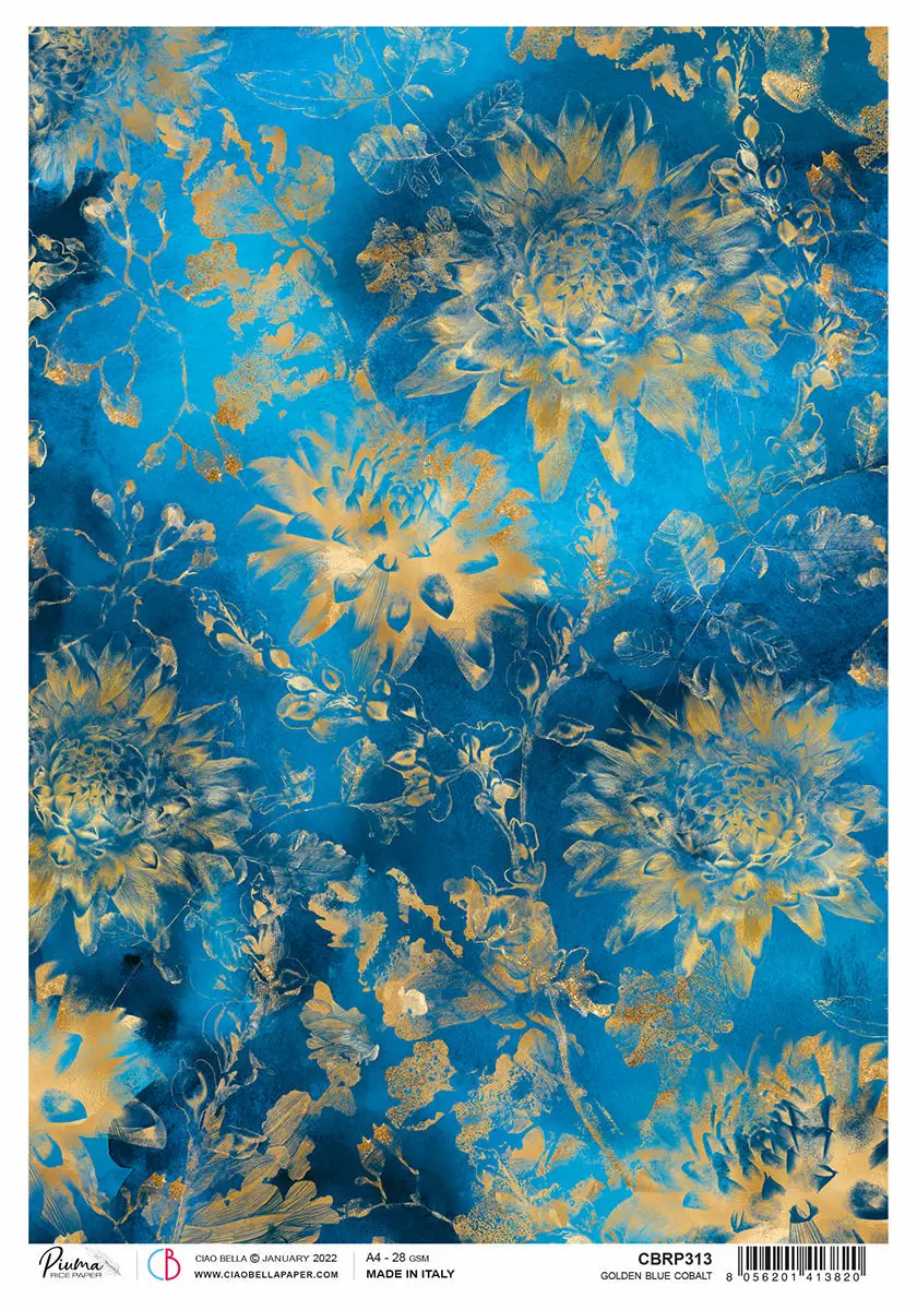 Rice Paper A4 Piuma Golden Blue Cobalt - 5 Sheets 1