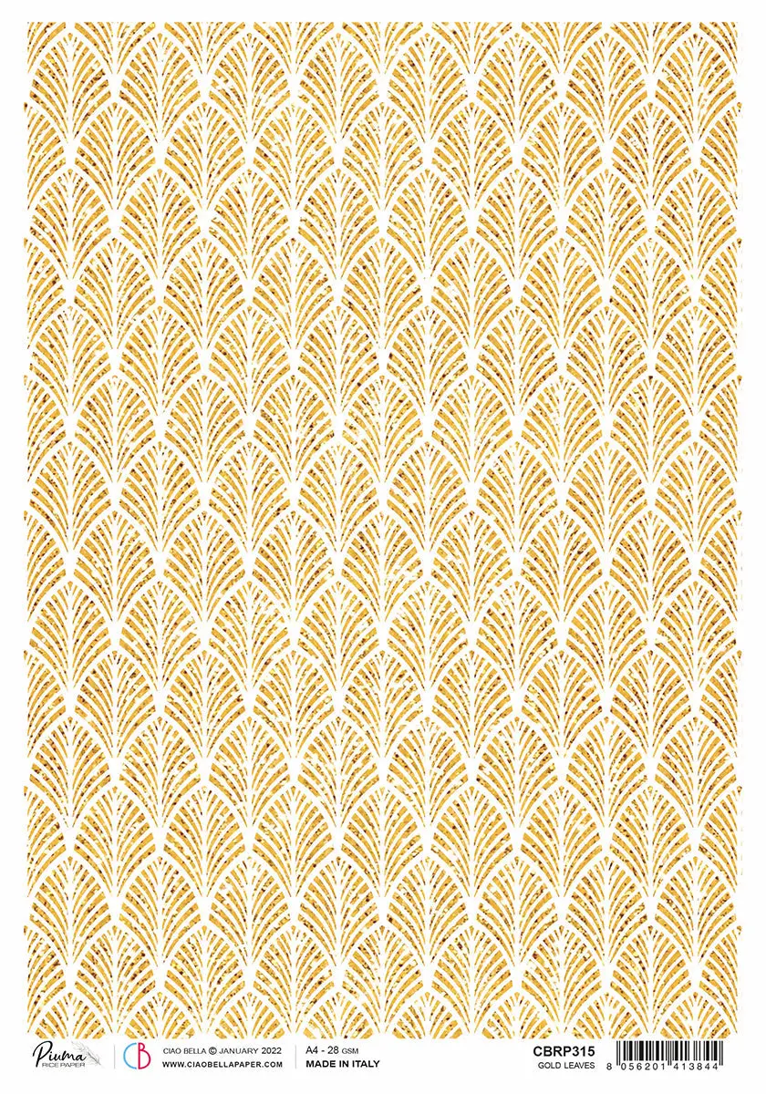 Rice Paper A4 Piuma Gold Leaves - 5 Sheets 1