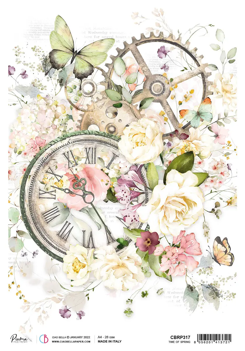Ciao Bella Rice Paper A4 Piuma Time Of Spring - 5 Sheets 1