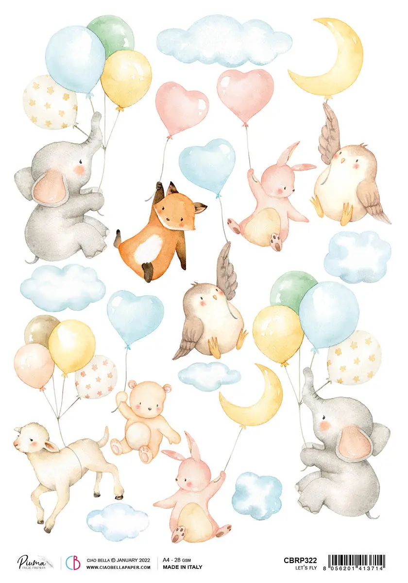 Ciao Bella Rice Paper A4 Piuma Let's Fly - 5 Sheets 1