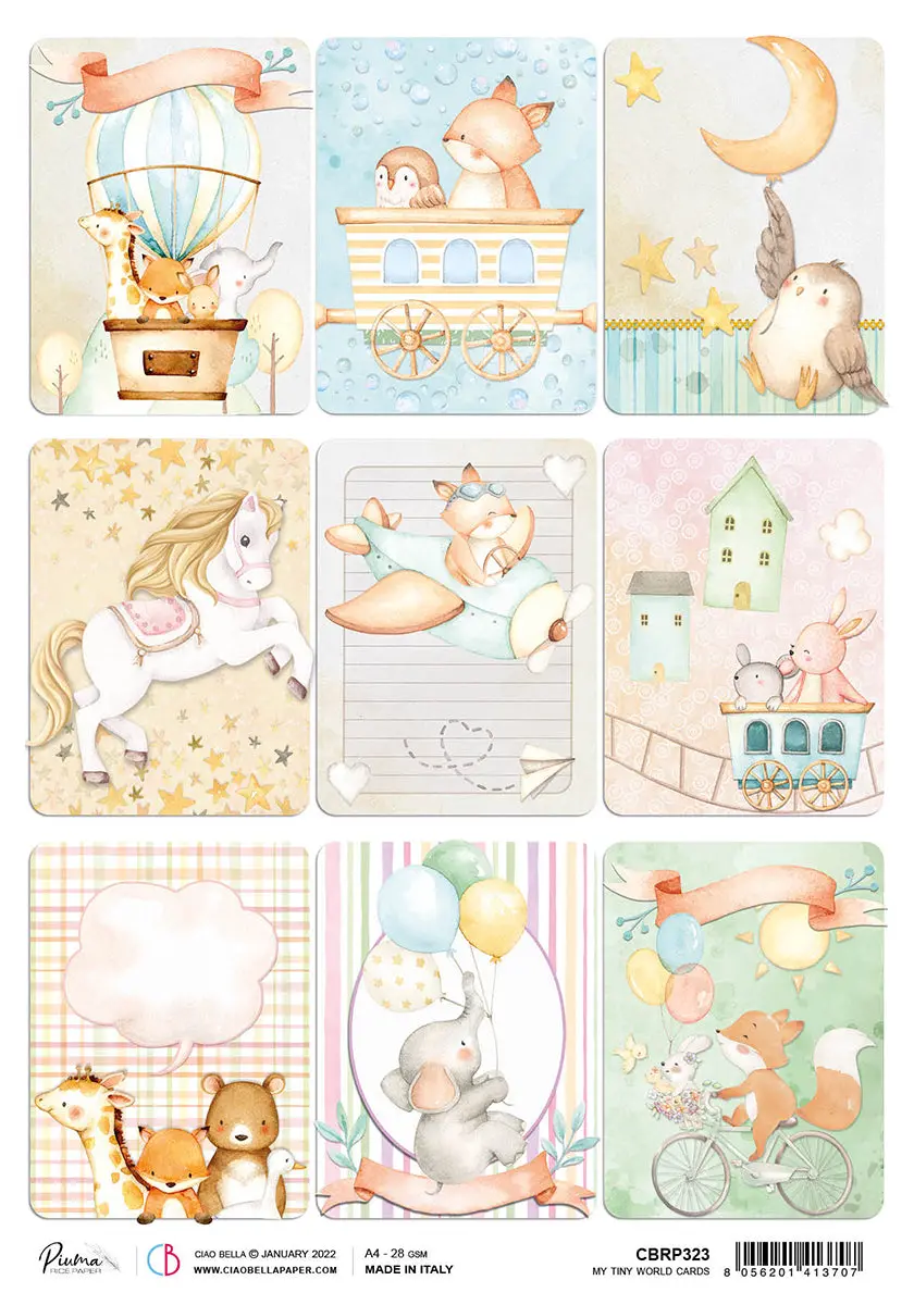 Ciao Bella Rice Paper A4 Piuma My Tiny World Cards - 5 Sheets 1