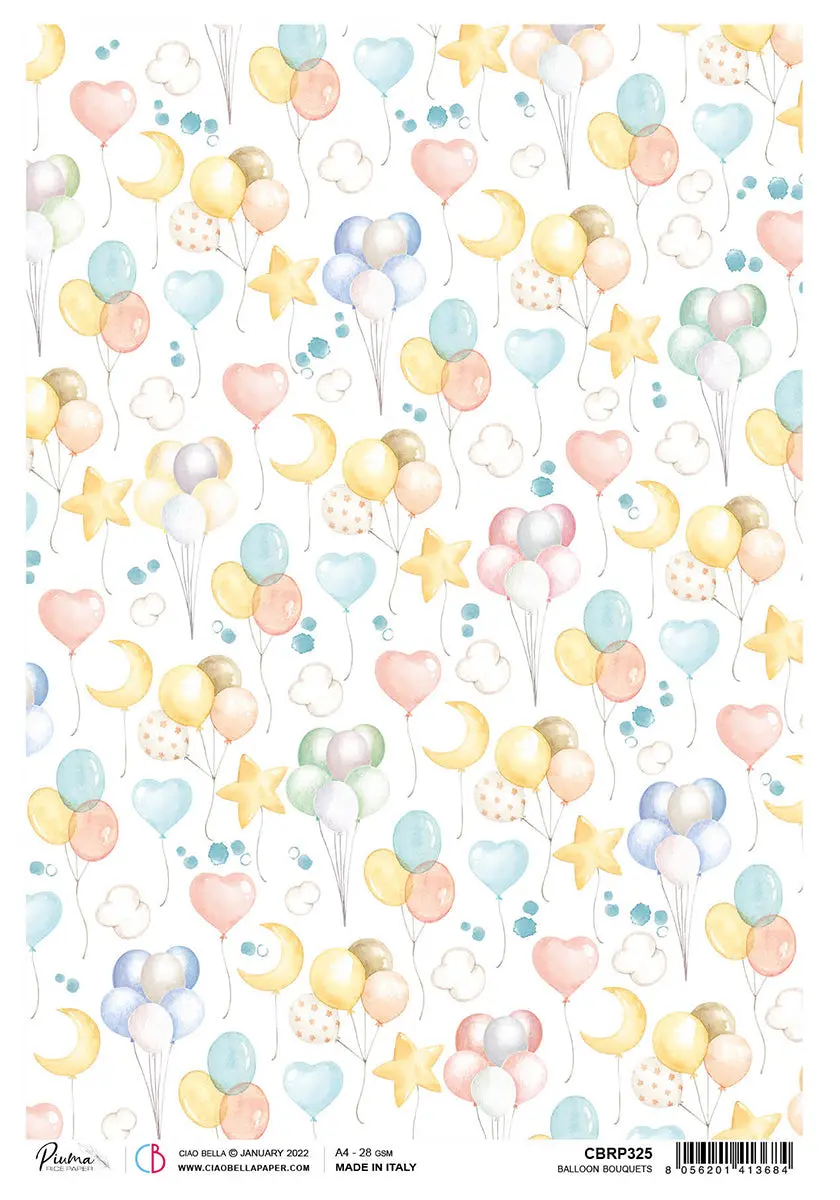 Ciao Bella Rice Paper A4 Piuma Balloon Bouquets - 5 Sheets 1
