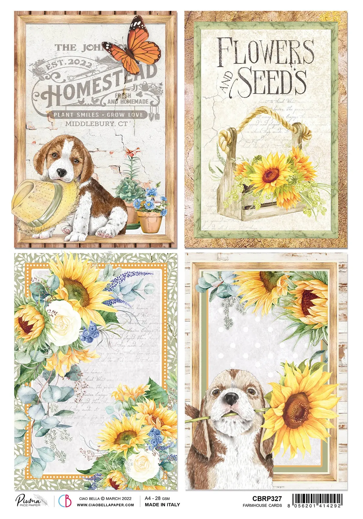 Ciao Bella Rice Paper A4 Piuma Farmhouse Cards - 5 Sheets 1