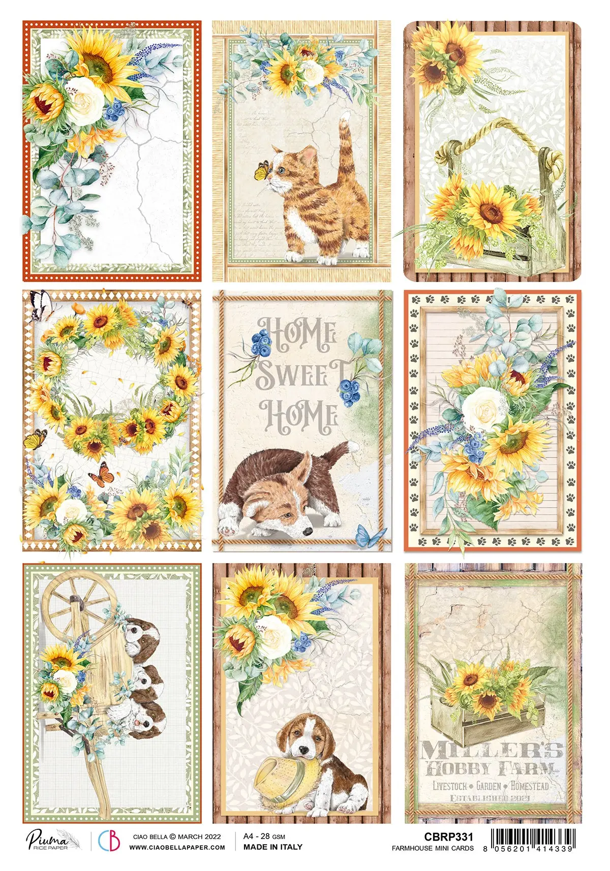 Ciao Bella Rice Paper A4 Piuma Farmhouse Mini Cards - 5 Sheets 1