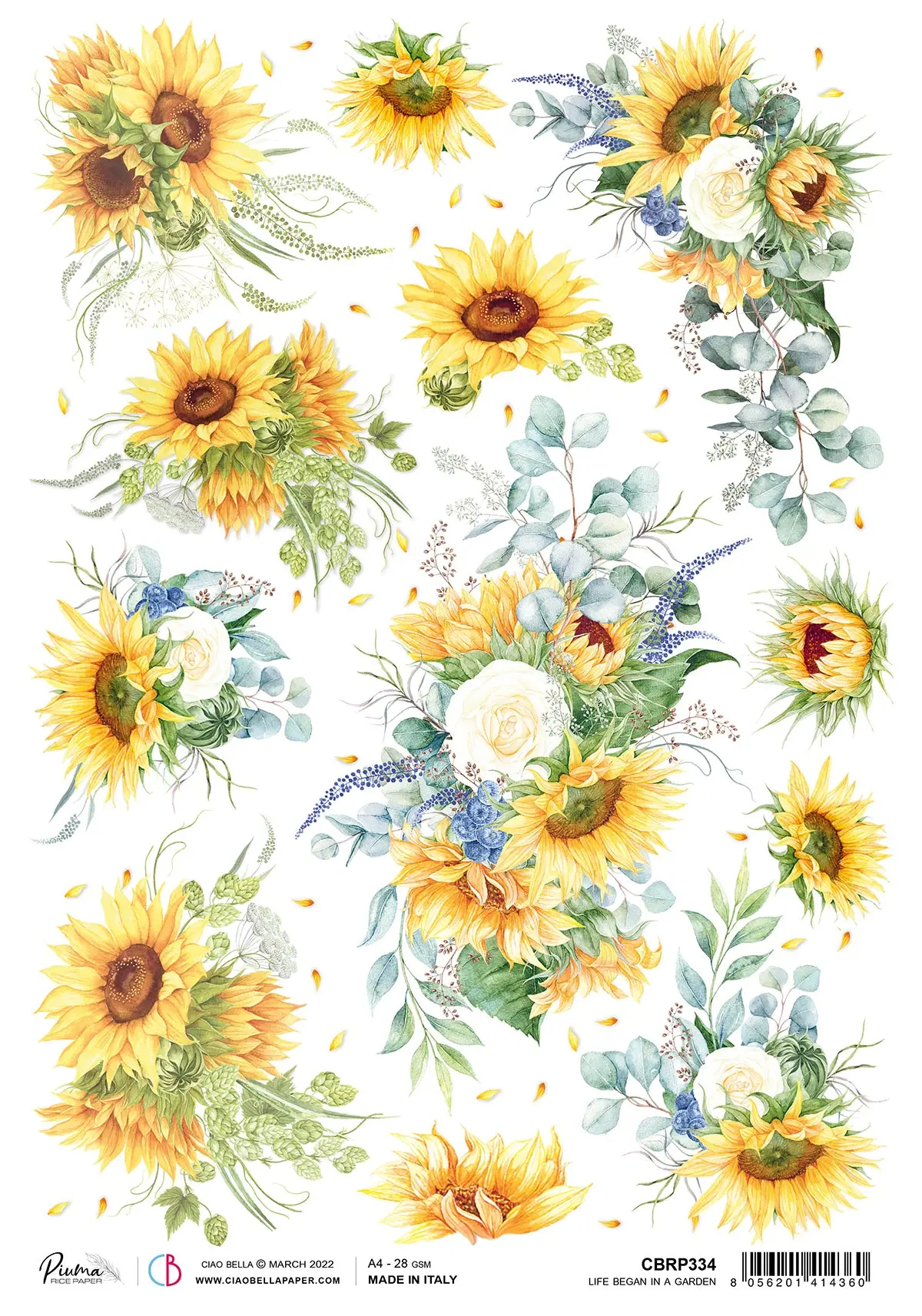 Ciao Bella Rice Paper A4 Piuma Life Began In A Garden - 5 Sheets 1