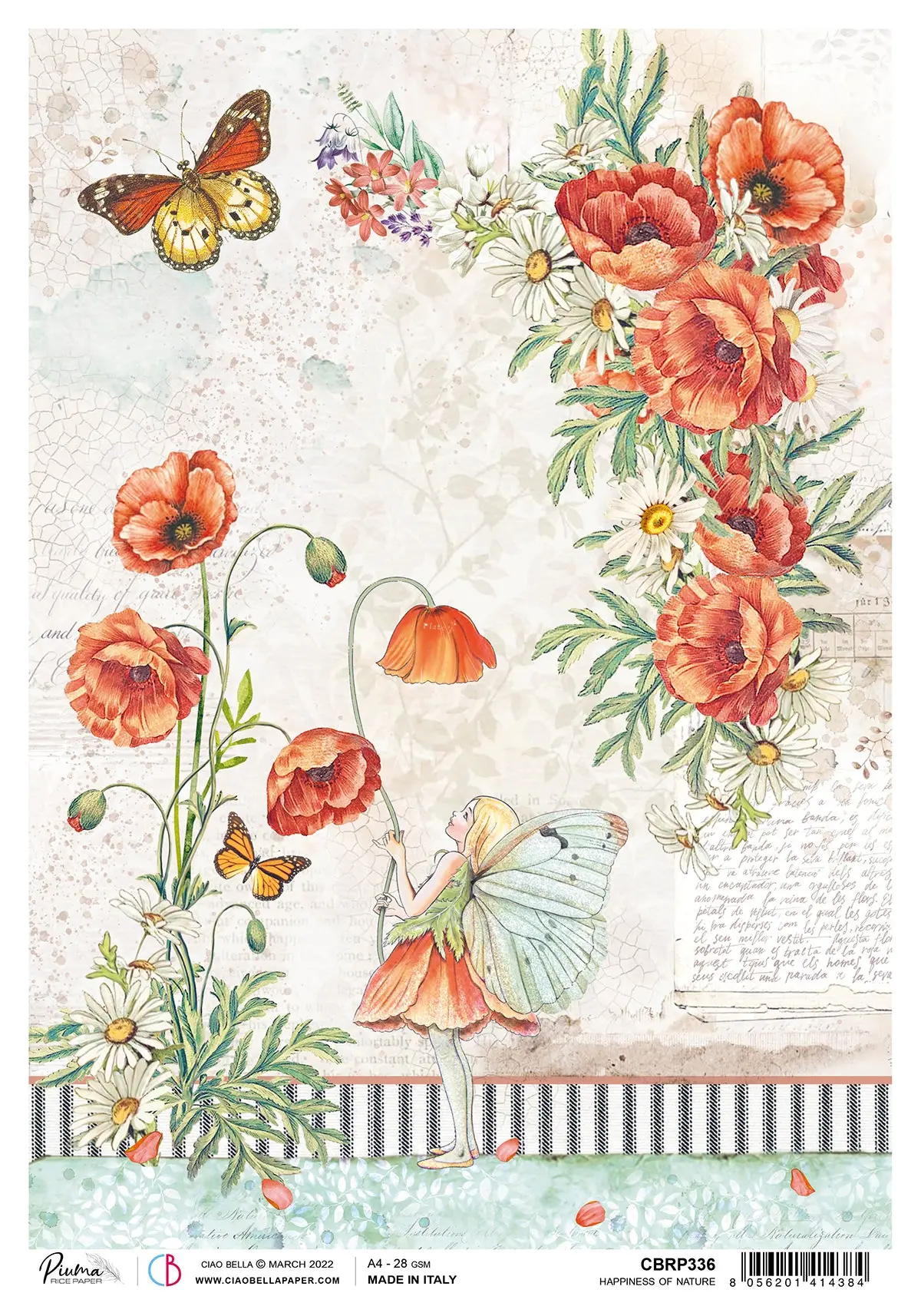 Ciao Bella Rice Paper A4 Piuma Happiness Of Nature - 5 Sheets 1