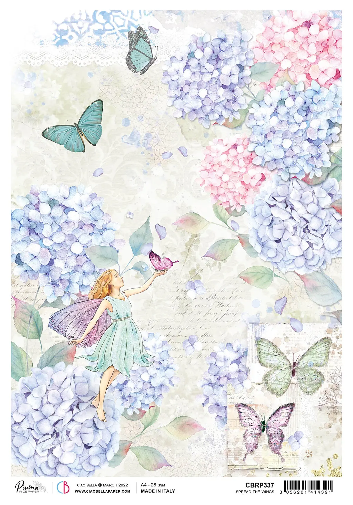 Ciao Bella Rice Paper A4 Piuma Spread The Wings - 5 Sheets 1