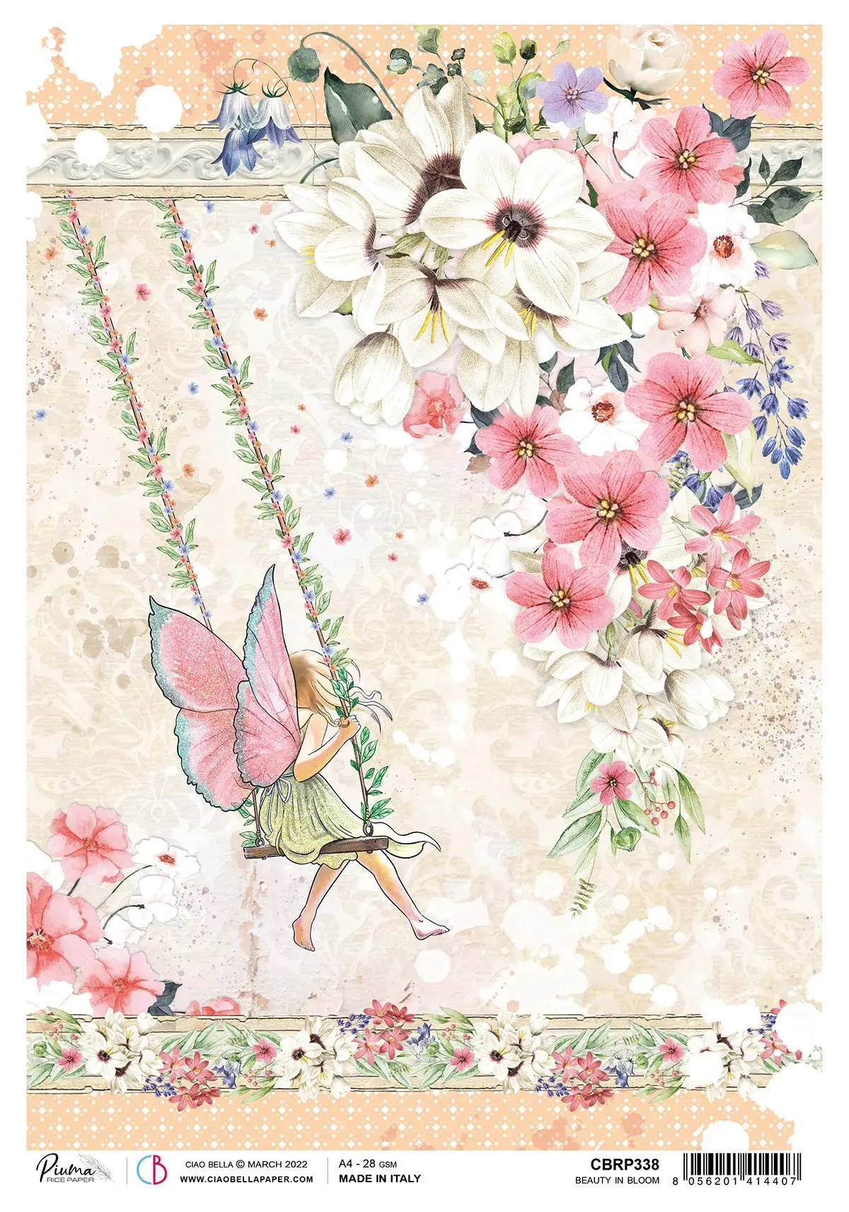 Ciao Bella Rice Paper A4 Piuma Beauty In Bloom - 5 Sheets 1
