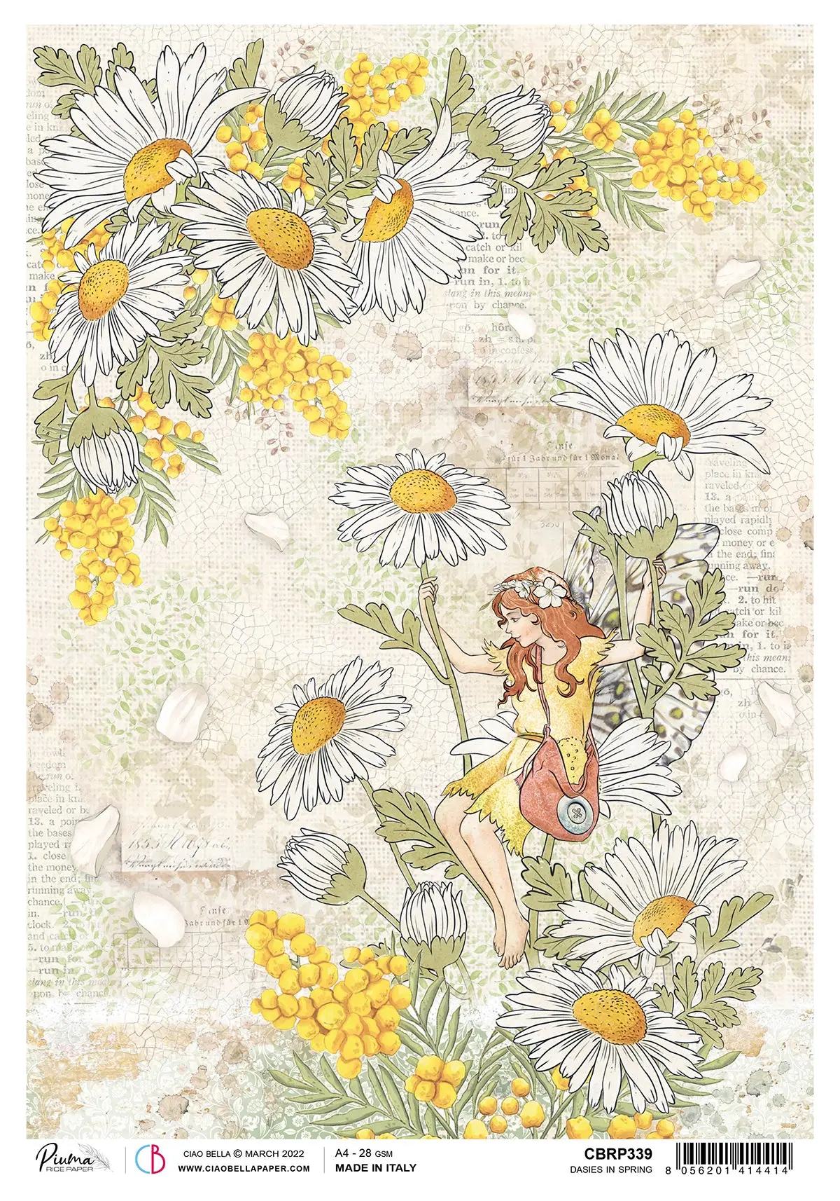 Ciao Bella Rice Paper A4 Piuma Dasies In Spring - 5 Sheets 1
