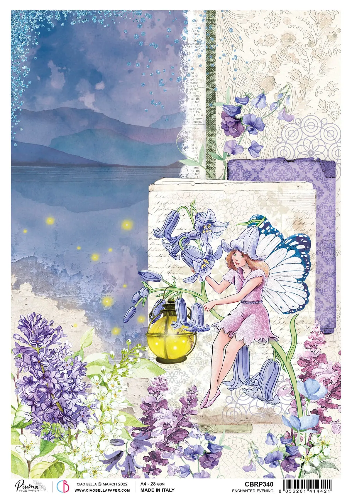 Ciao Bella Rice Paper A4 Piuma Enchanted Evening - 5 Sheets 1