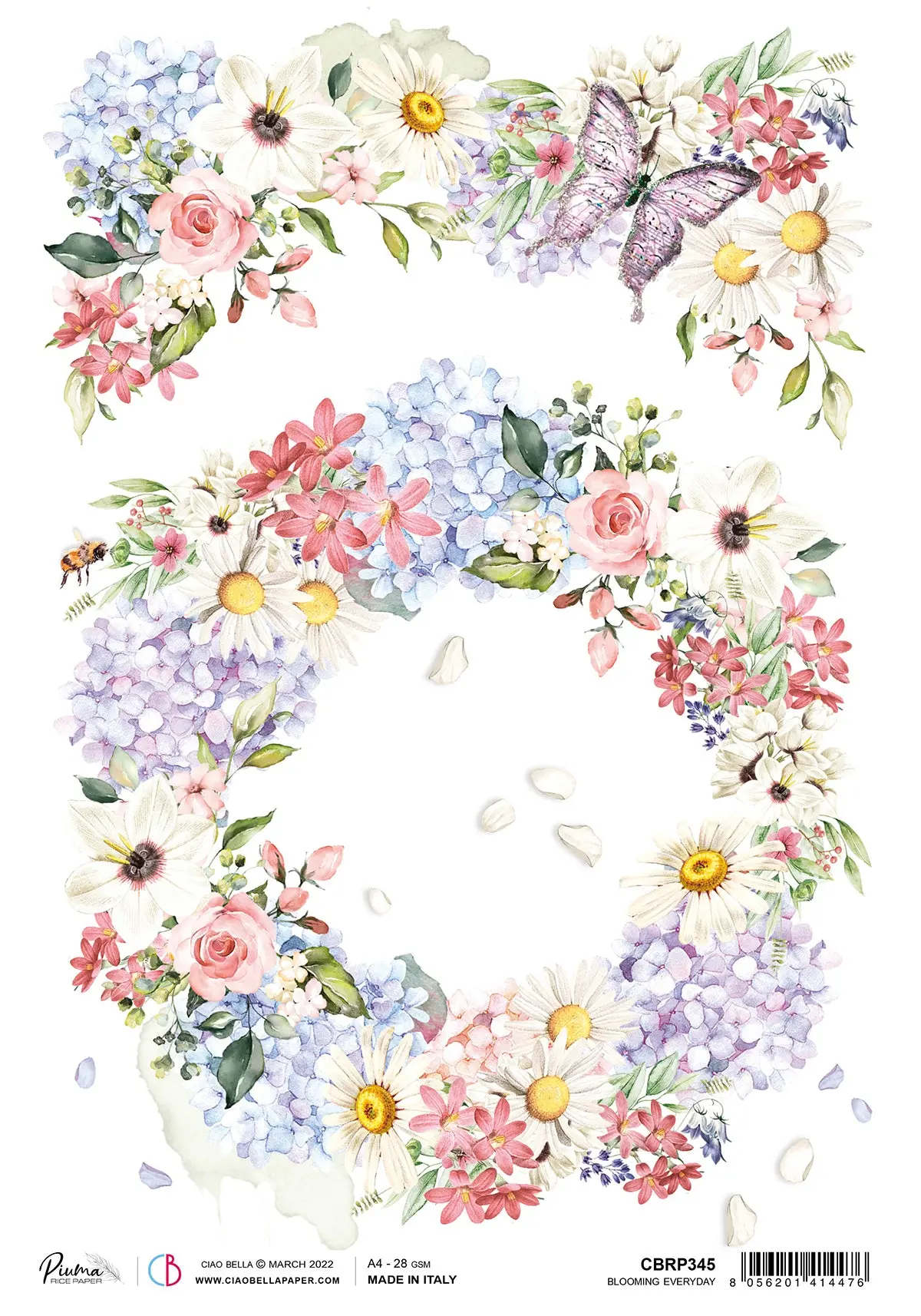 Ciao Bella Rice Paper A4 Piuma Blooming Everyday - 5 Sheets 1