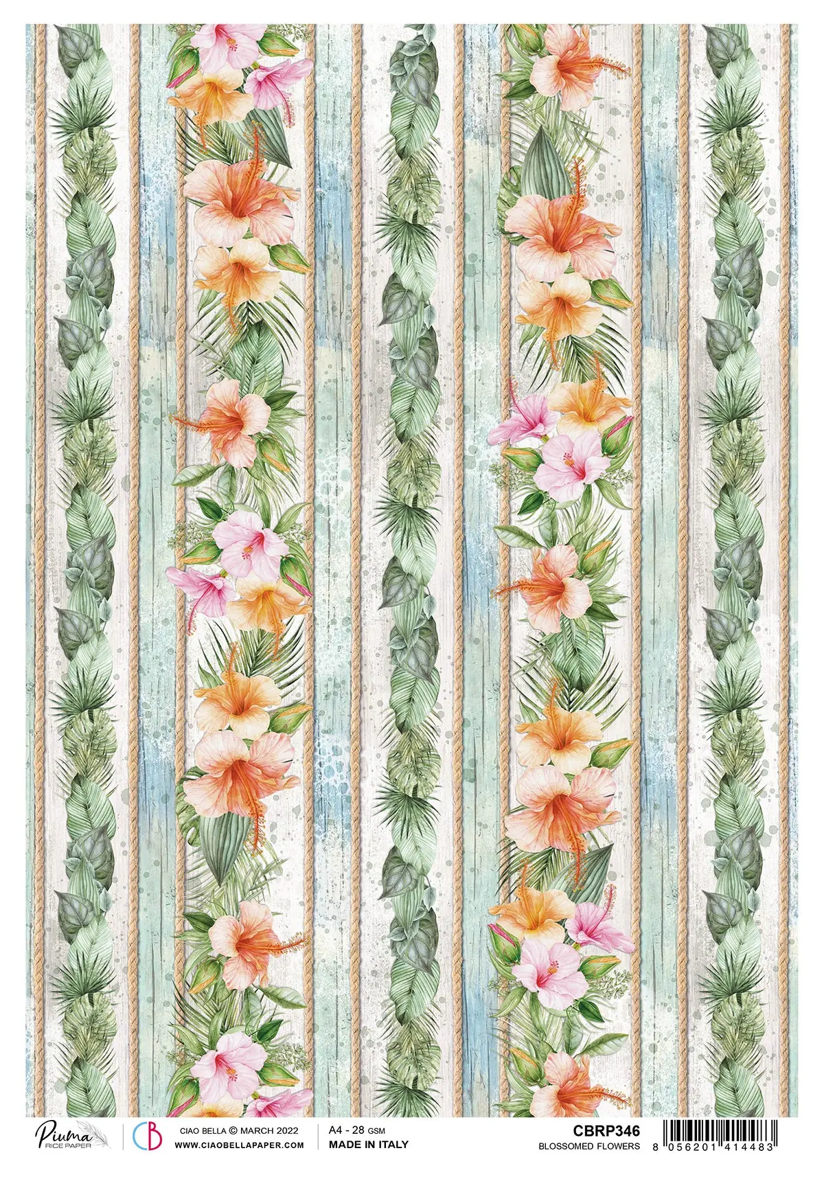 Ciao Bella Rice Paper A4 Piuma Blossomed Flowers - 5 Sheets 1