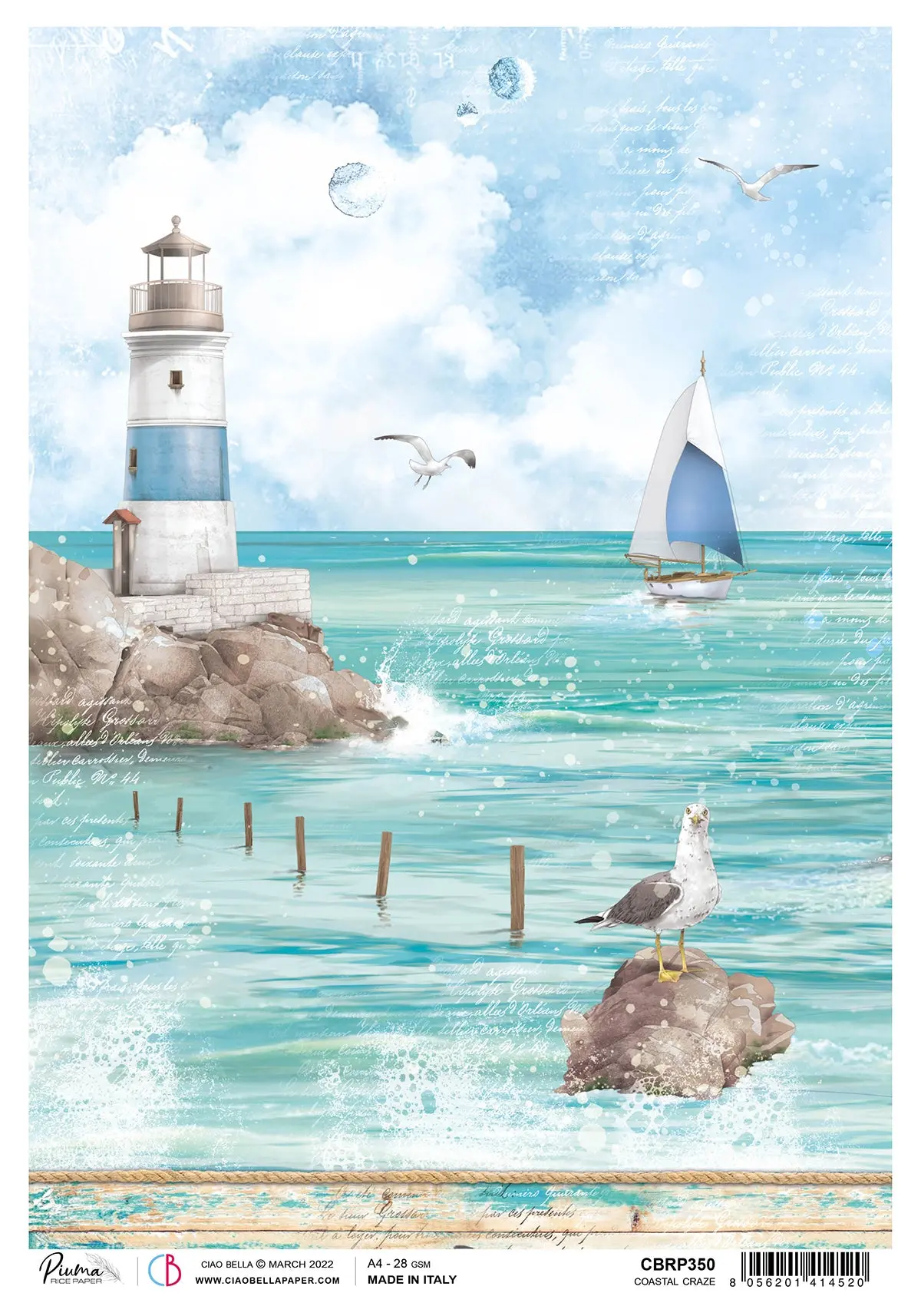 Ciao Bella Rice Paper A4 Piuma Coastal Craze - 5 Sheets 1