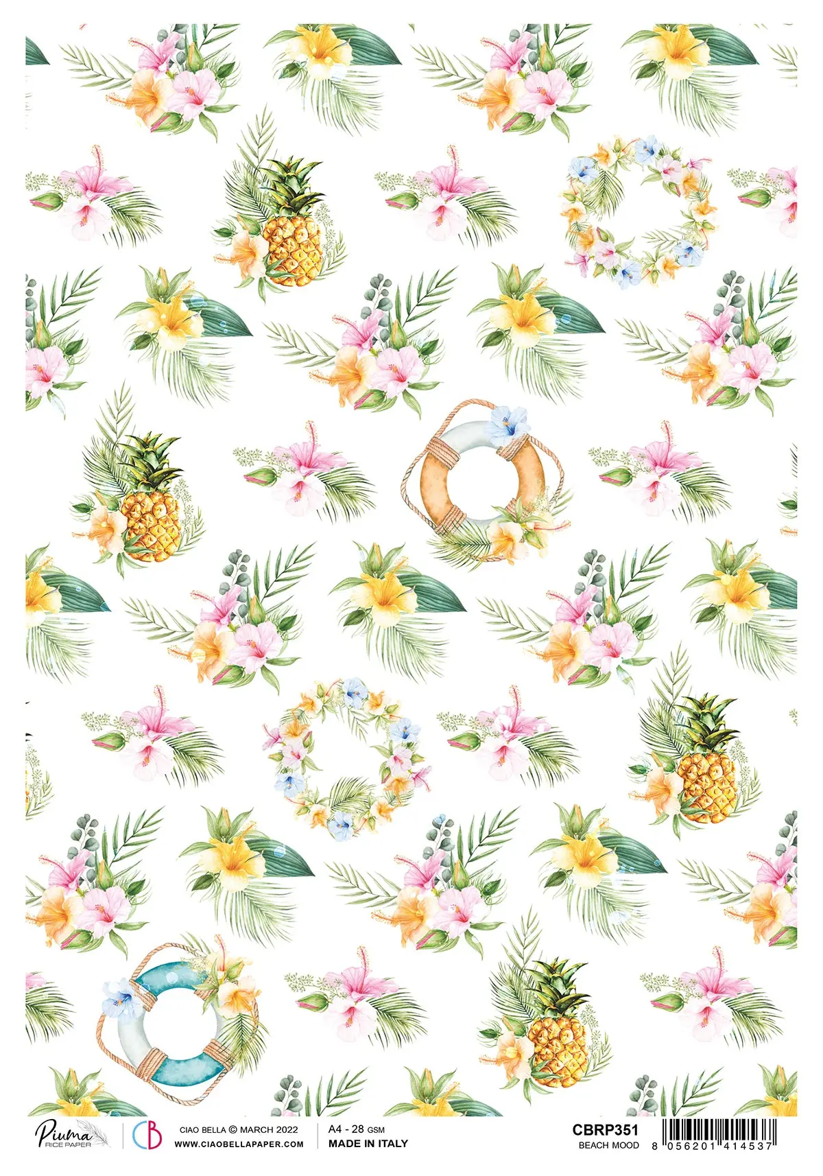 Ciao Bella Rice Paper A4 Piuma Beach Mood - 5 Sheets 1