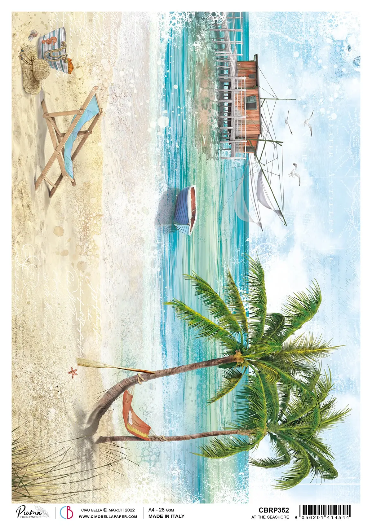 Ciao Bella Rice Paper A4 Piuma At The Seashore - 5 Sheets 1