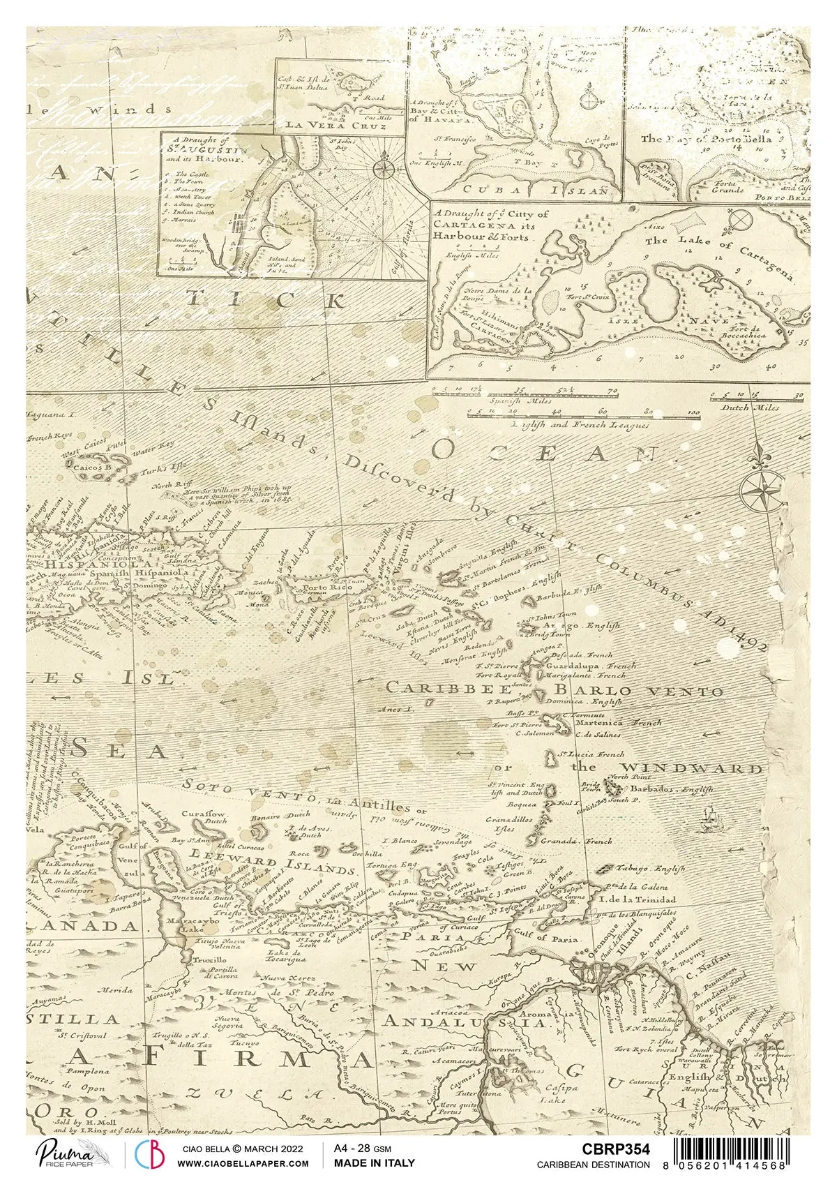 Ciao Bella Rice Paper A4 Piuma Caribbean Destination - 5 Sheets 1