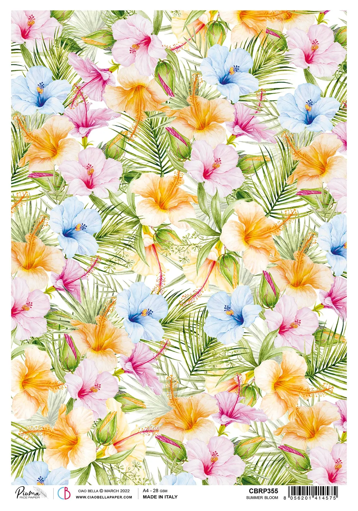 Ciao Bella Rice Paper A4 Piuma Summer Bloom - 5 Sheets 1