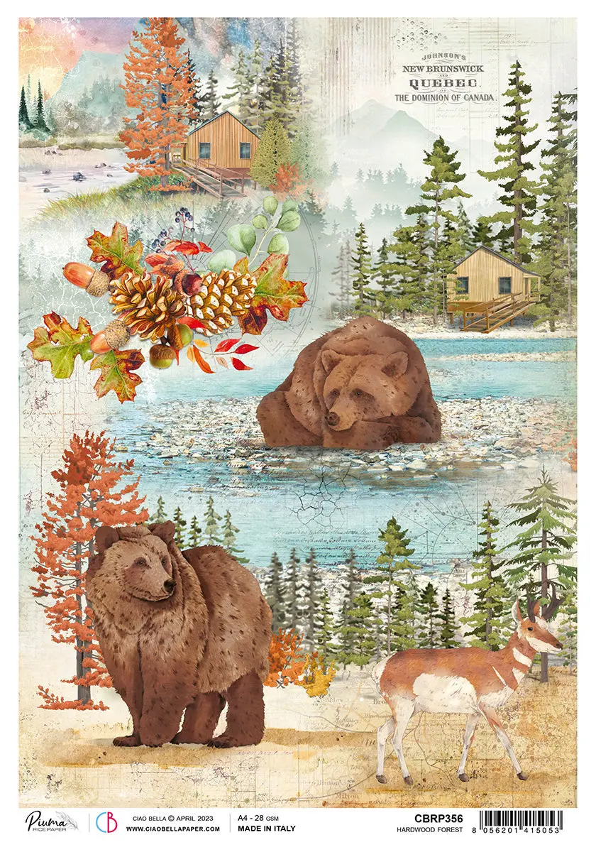 Ciao Bella Rice Paper A4 Piuma Harwood Forest - 5 Sheets 1