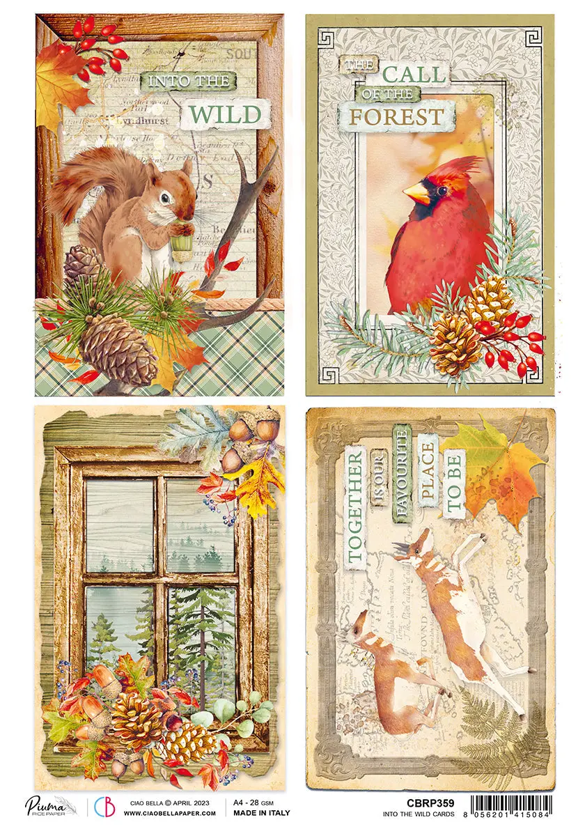 Ciao Bella Rice Paper A4 Piuma Into The Wild Cards - 5 Sheets 1