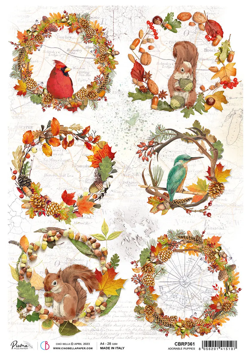Ciao Bella Rice Paper A4 Piuma Autumn Compositions - 5 Sheets 1