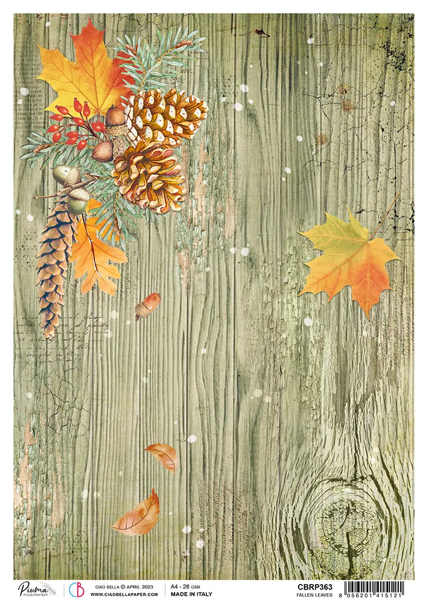 Ciao Bella Rice Paper A4 Piuma Fallen Leaves - 5 Sheets 1