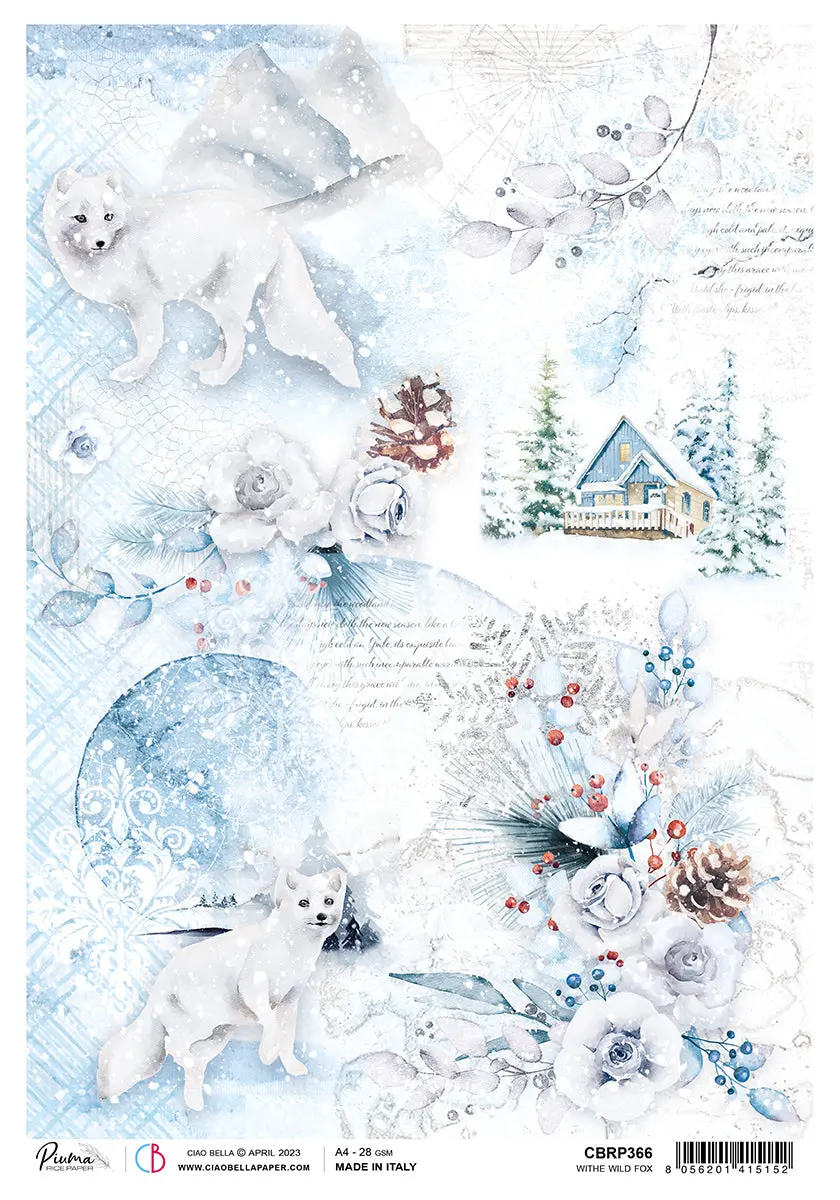 Ciao Bella Rice Paper A4 Piuma White Wild Fox - 5 Sheets 1