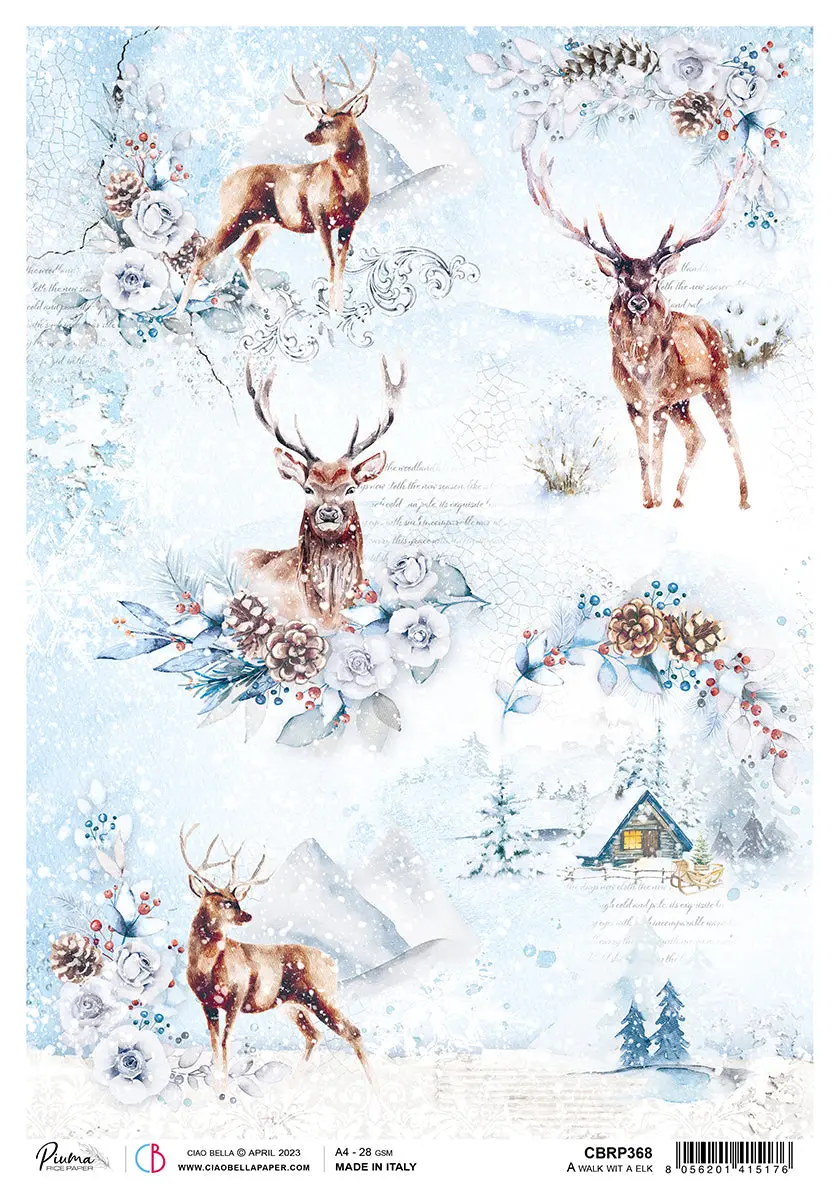 Ciao Bella Rice Paper A4 Piuma A Walk With A Elk - 5 Sheets 1