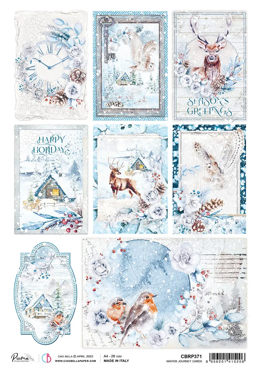 Ciao Bella Rice Paper A4 Piuma Winter Journey Cards - 5 Sheets 1