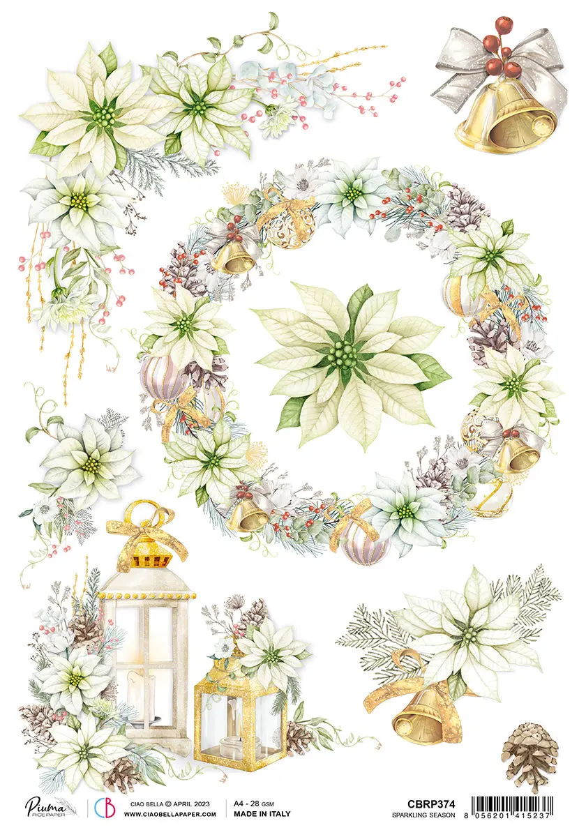 Ciao Bella Rice Paper A4 Piuma Sparkling Season - 5 Sheets 1