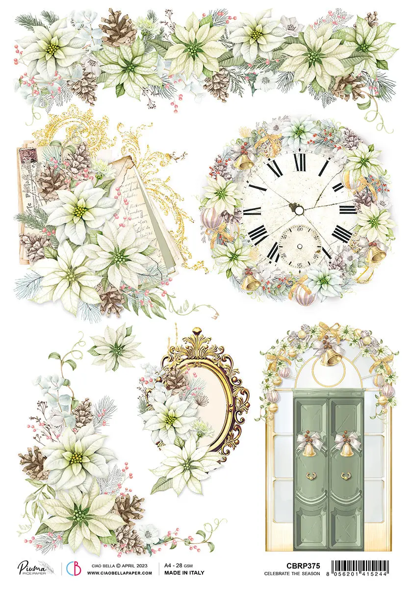 Ciao Bella Rice Paper A4 Piuma Celebrate The Season - 5 Sheets 1