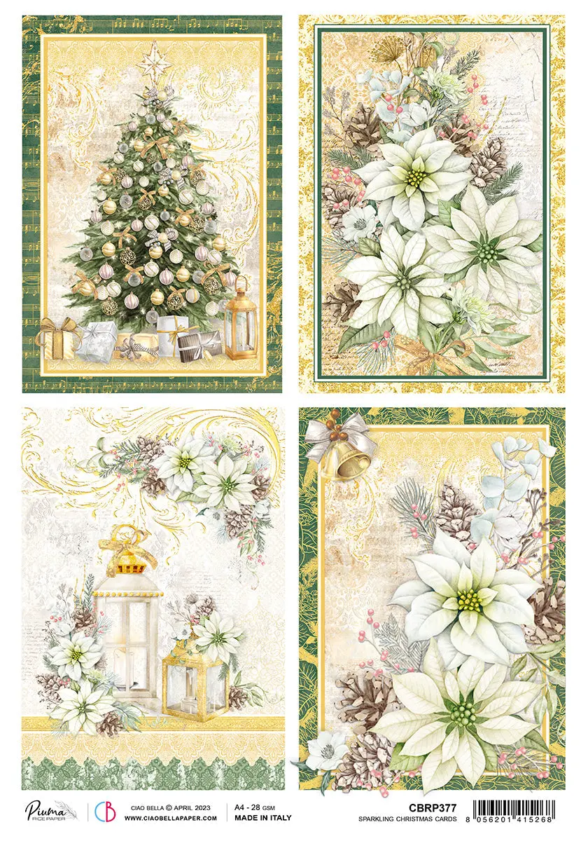 Ciao Bella Rice Paper A4 Piuma Sparkling Christmas Cards - 5 Sheets 1