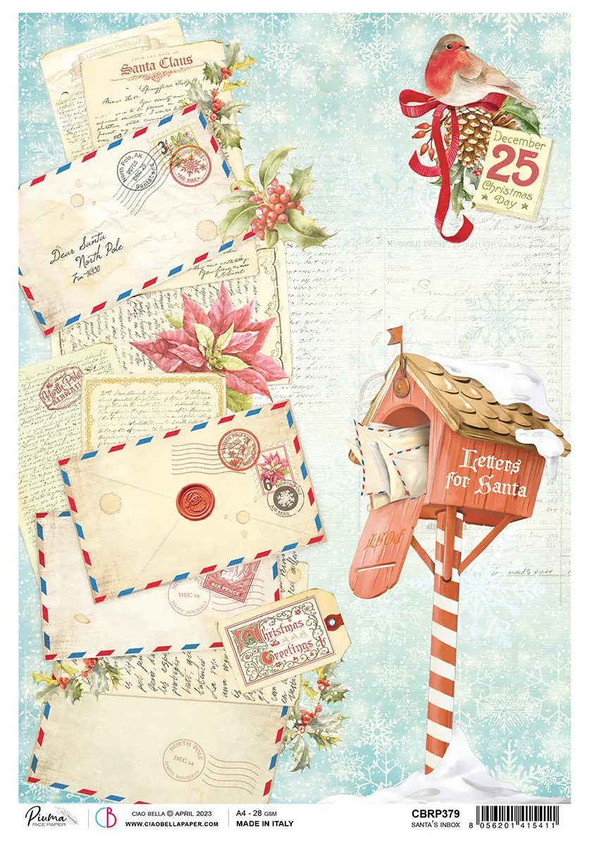 Ciao Bella Rice Paper A4 Piuma Santa's Inbox - 5 Sheets 1