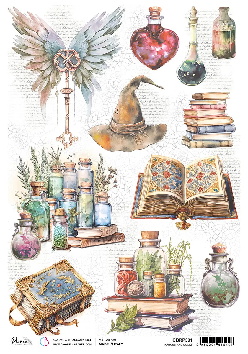 Rice Paper A4 Piuma Potions And Books - 5 Sheets 1