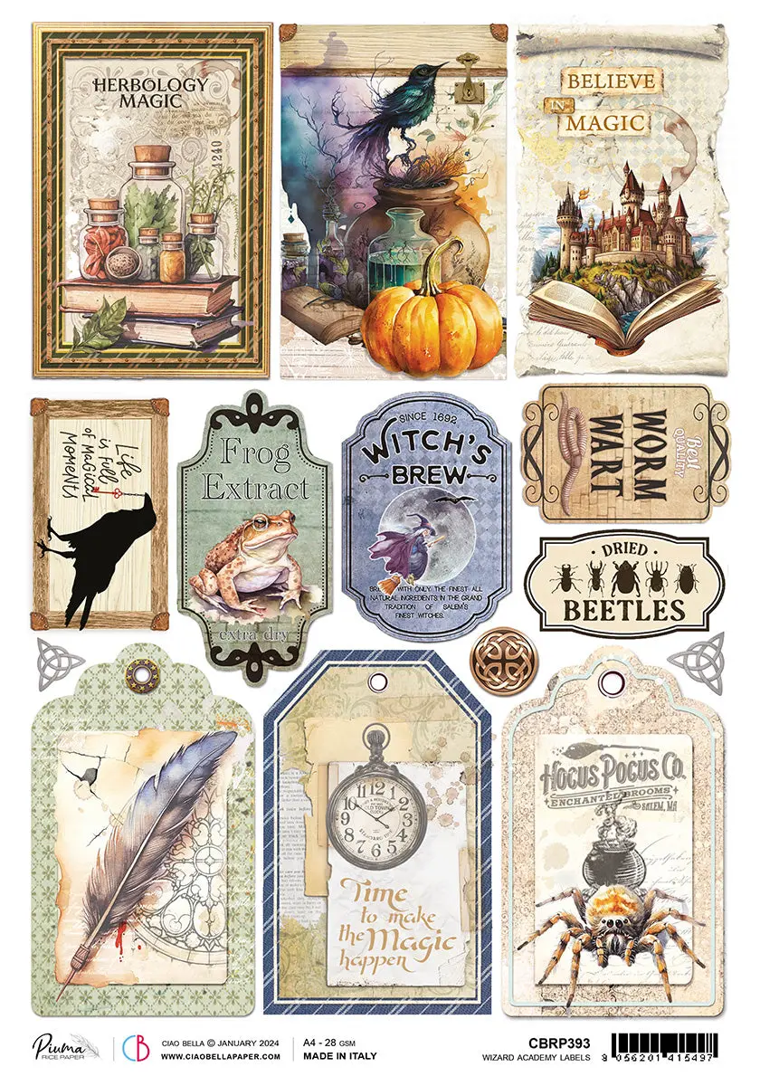 Rice Paper A4 Piuma Wizard Academy Labels  - 5 Sheets 1
