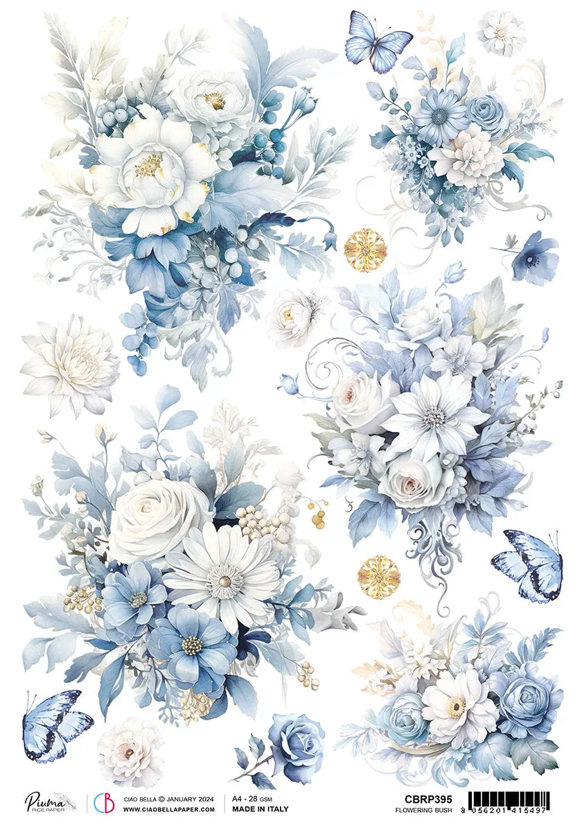 Rice Paper A4 Piuma Flowering Bush - 5 Sheets 1
