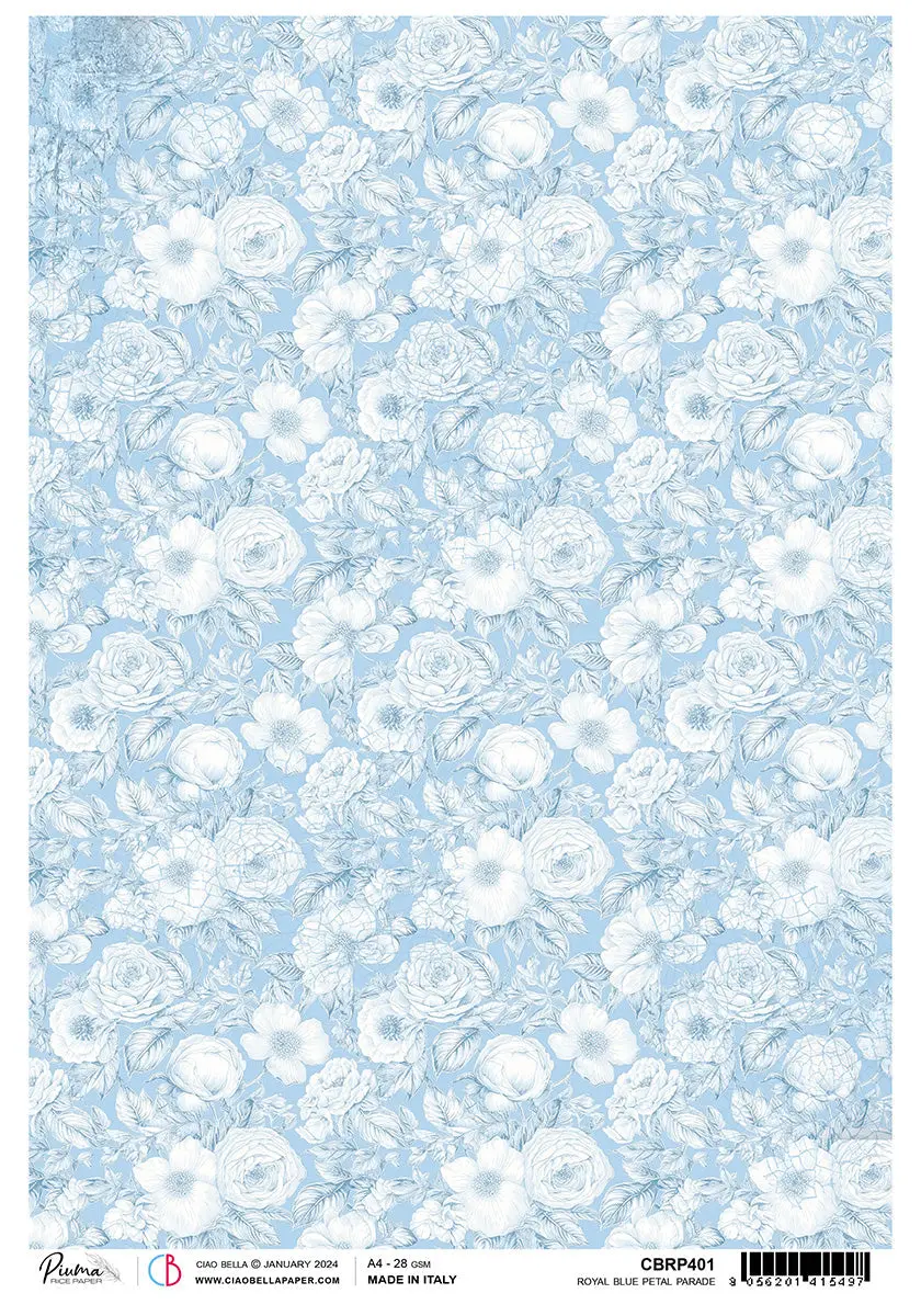 Rice Paper A4 Piuma Royal Blue Petal Parade - 5 Sheets 1