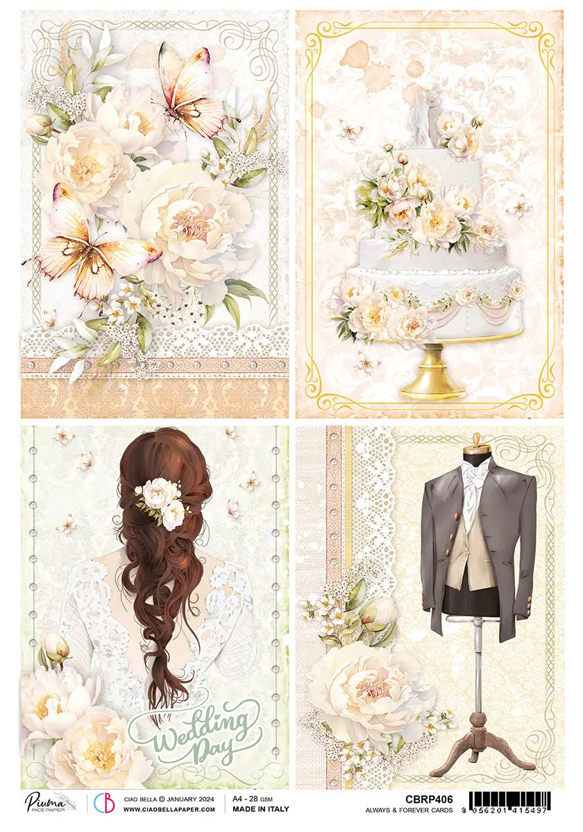 Rice Paper A4 Piuma Always And Forever Cards - 5 Sheets 1