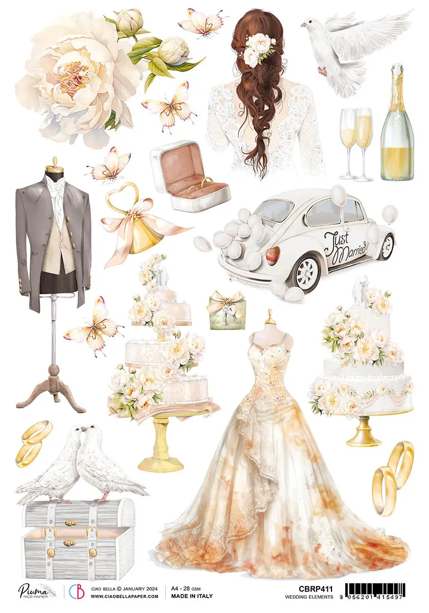 Rice Paper A4 Piuma Wedding Elements - 5 Sheets 1