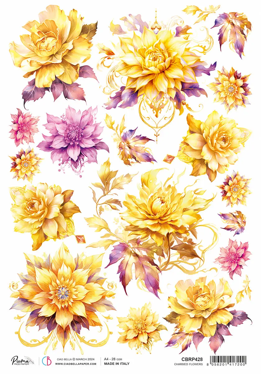 Rice Paper A4 Piuma Charmed Flowers - 5 Sheets 1