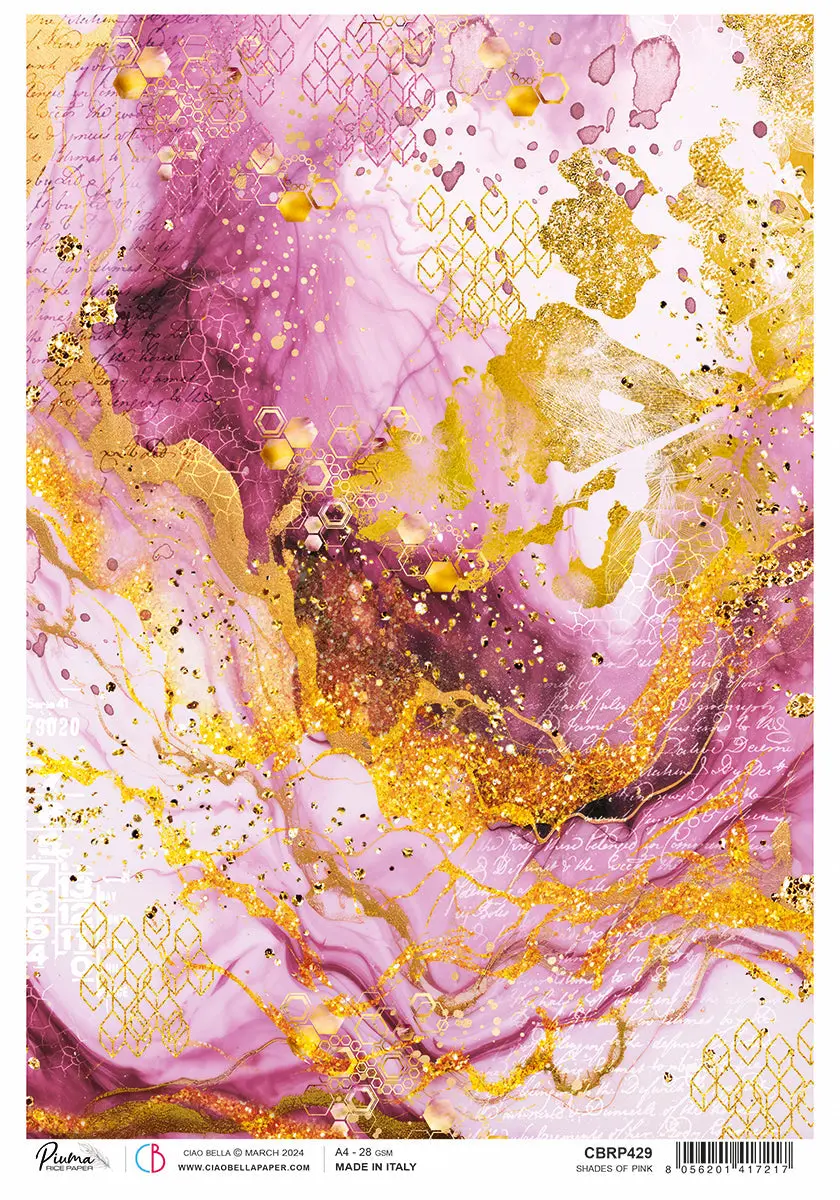 Rice Paper A4 Piuma Shades Of Pink - 5 Sheets 1
