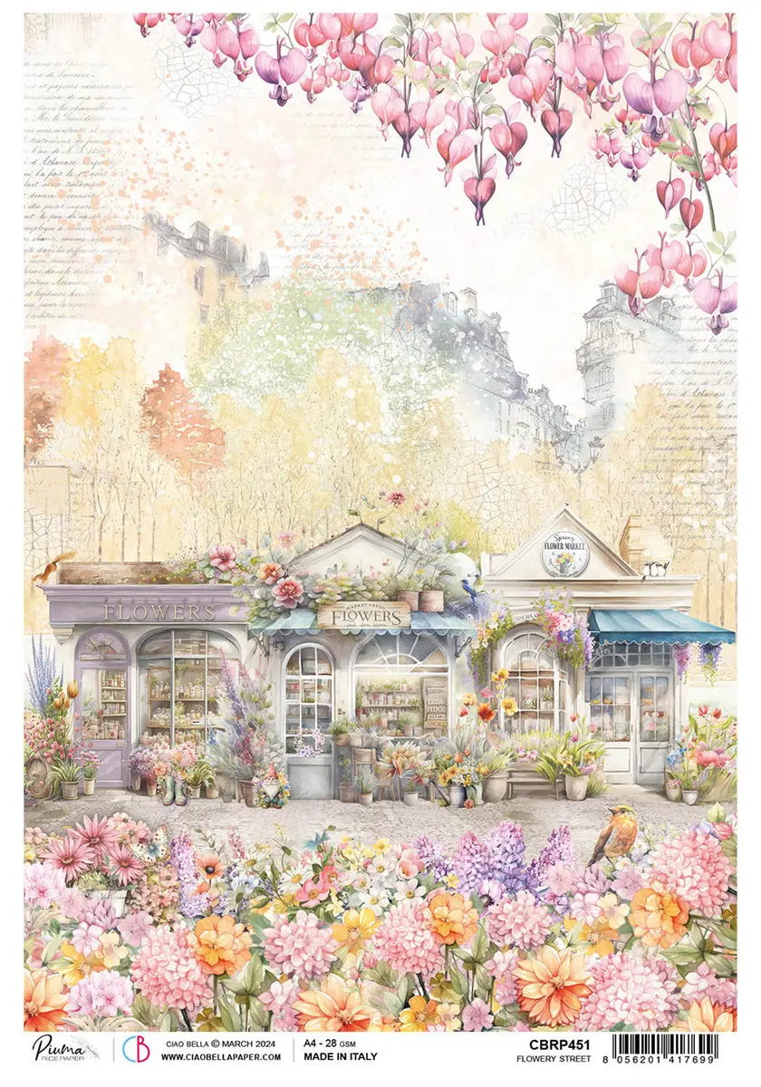 Rice Paper A4 Flowered Street - 5 Sheets 1