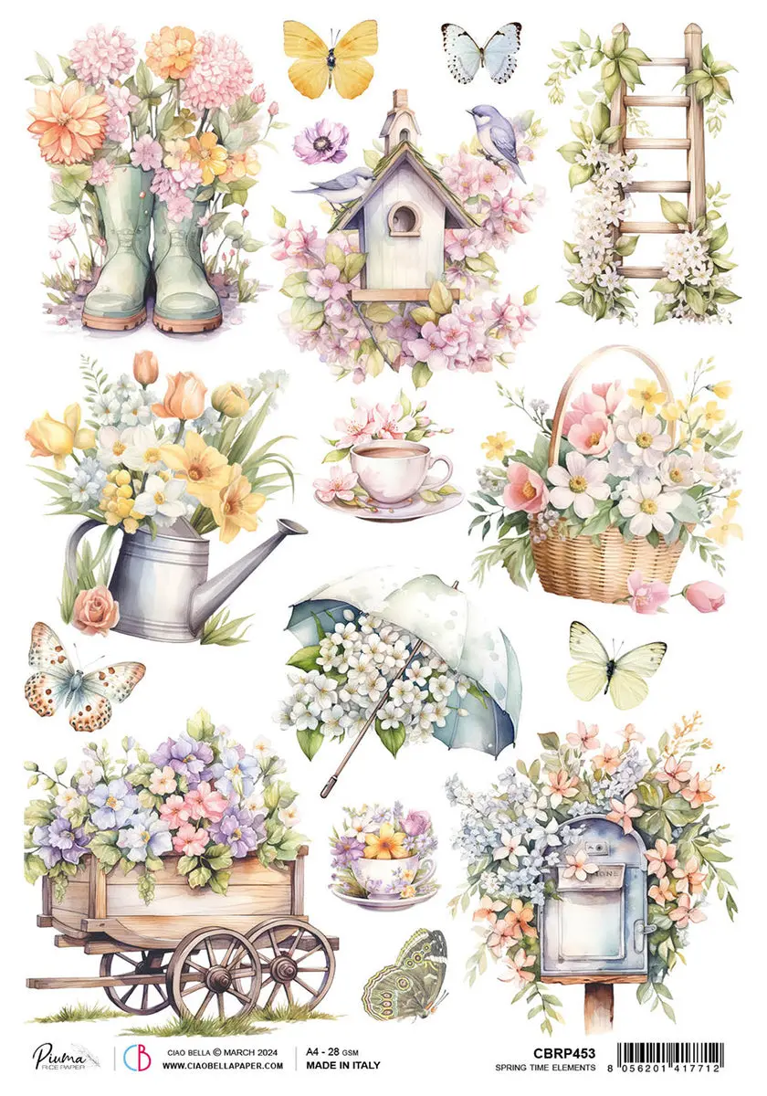 Rice Paper A4 Spring Time Elements - 5 Sheets 1