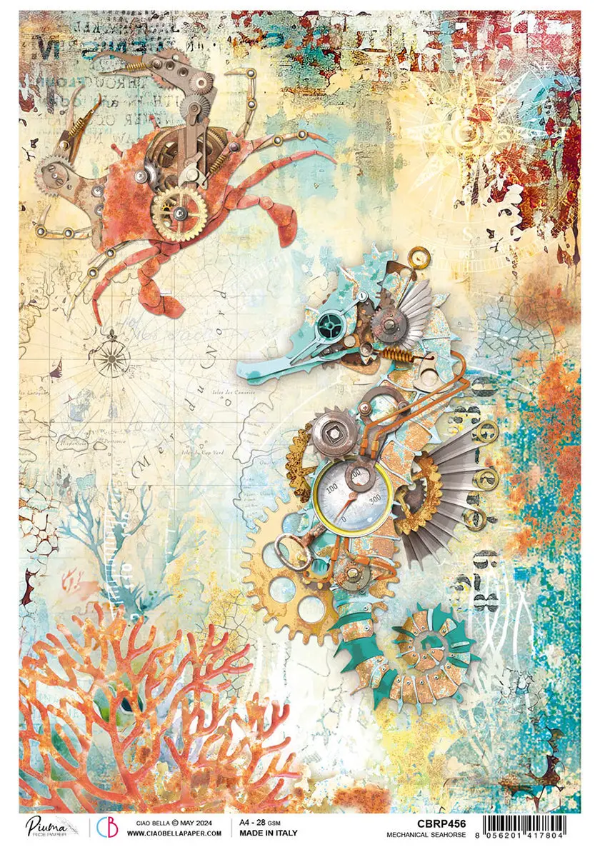 Rice Paper A4 Mechanical Seahorse - 5 Sheets 1