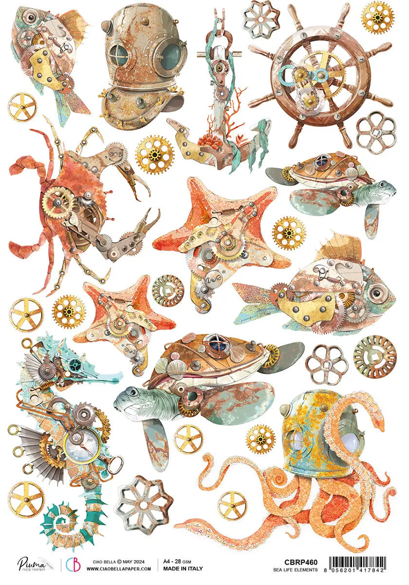 Rice Paper A4 Sea Life Elements - 5 Sheets 1