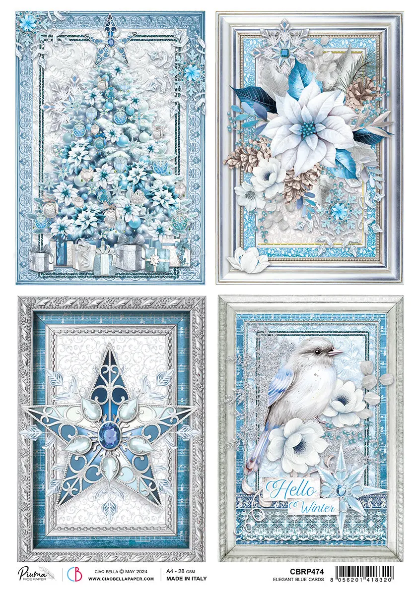 Rice Paper A4 Elegant Blue Cards - 5 Sheets 1