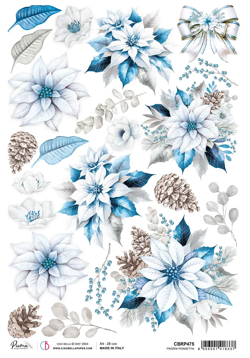 Rice Paper A4 Frozen Poinsettia - 5 Sheets 1