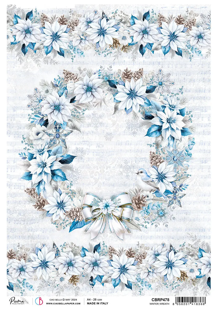 Rice Paper A4 Winter Wreath - 5 Sheets 1